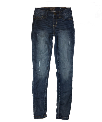 Justice Skinny Leg Mid Rise Dark Wash Distressed Jeans 12