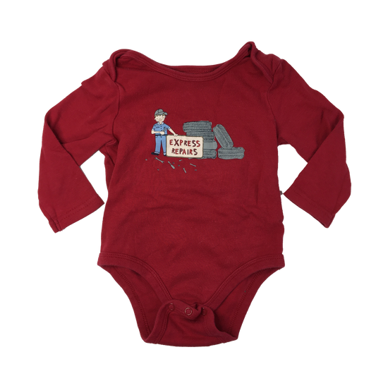 Joe Fresh Red Onesie "Express Repairs" 12-18M