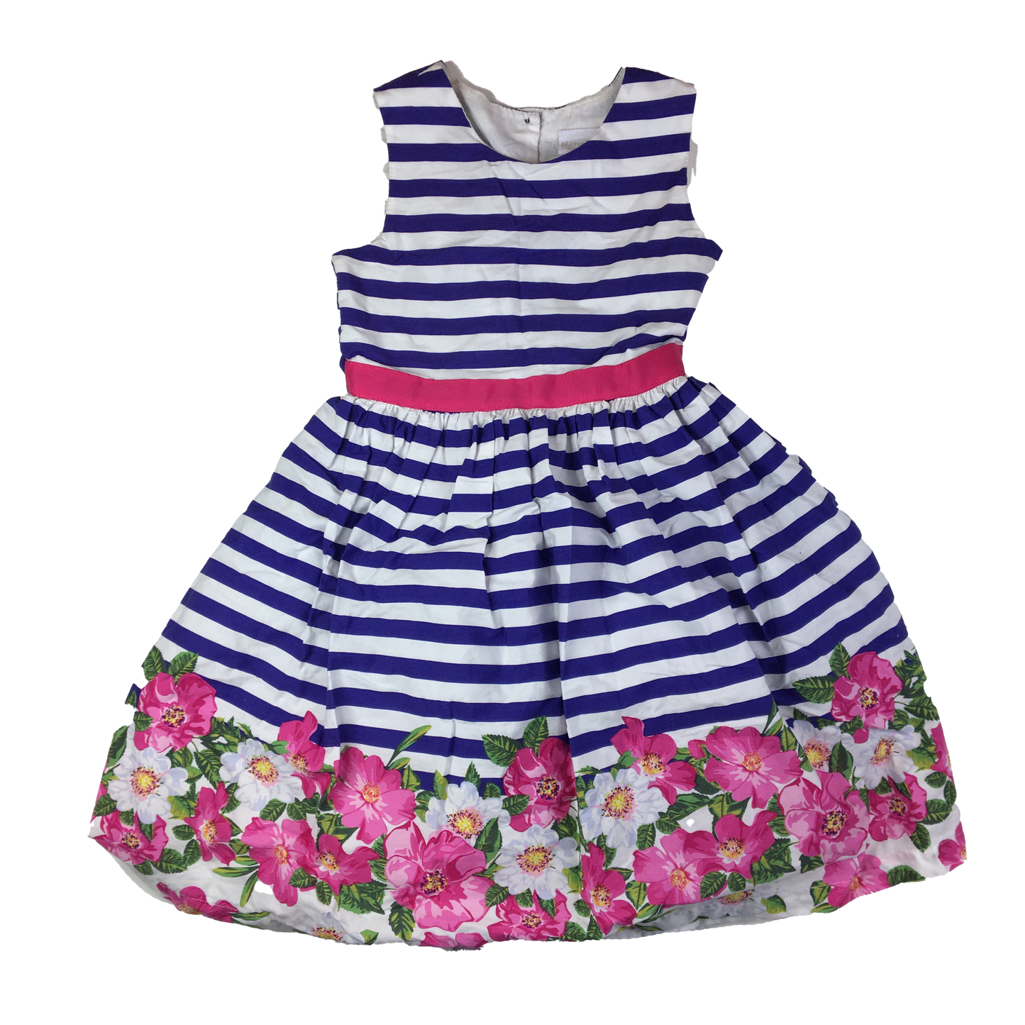 Nannette Couture Blue & White Stripe Dress with Floral Bottom 6X