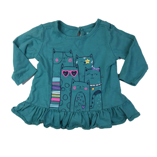 George Teal Long Sleeve Shirt with Cats 0-3M