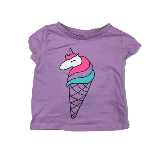 OshKosh Purple T-Shirt with Unicorn Ice Cream Cone 6M