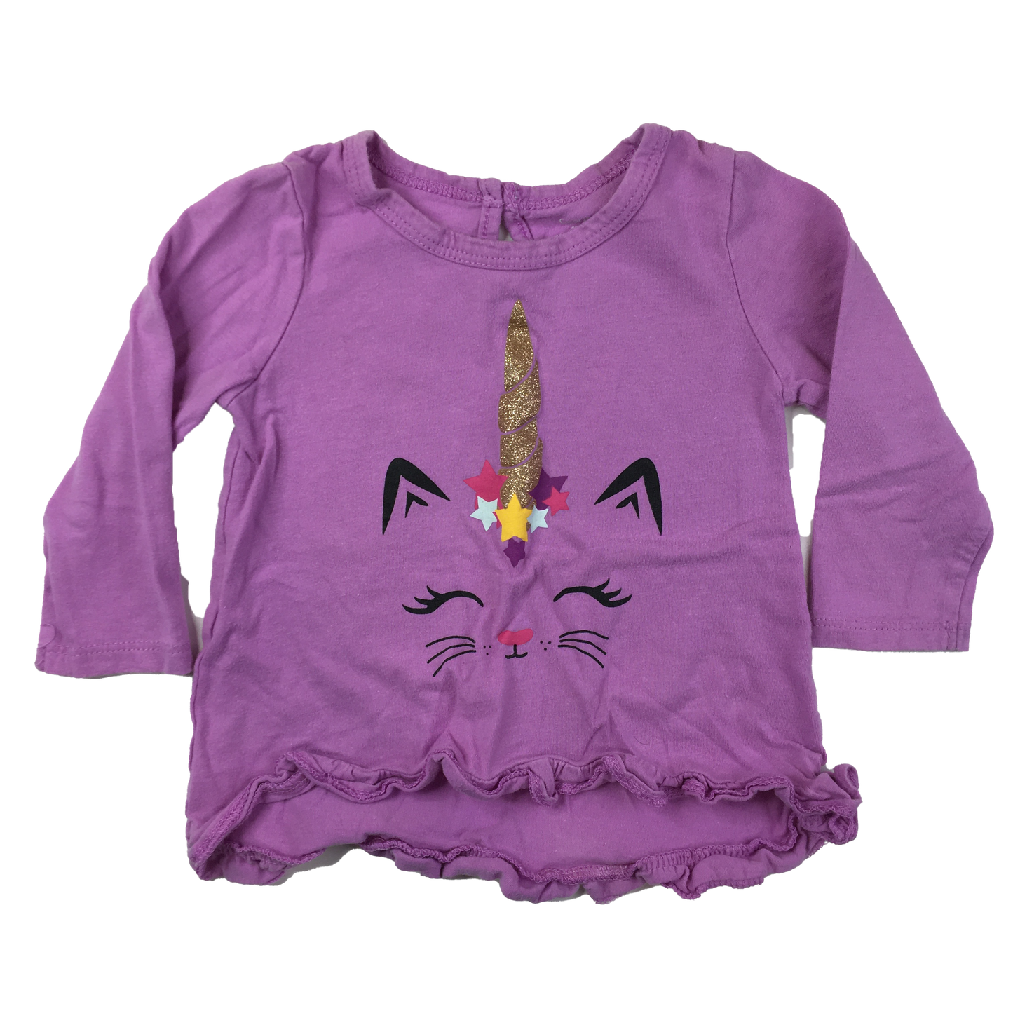 George Purple Long Sleeve Shirt with Unicorn Cat 12-18M