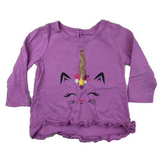 George Purple Long Sleeve Shirt with Unicorn Cat 12-18M