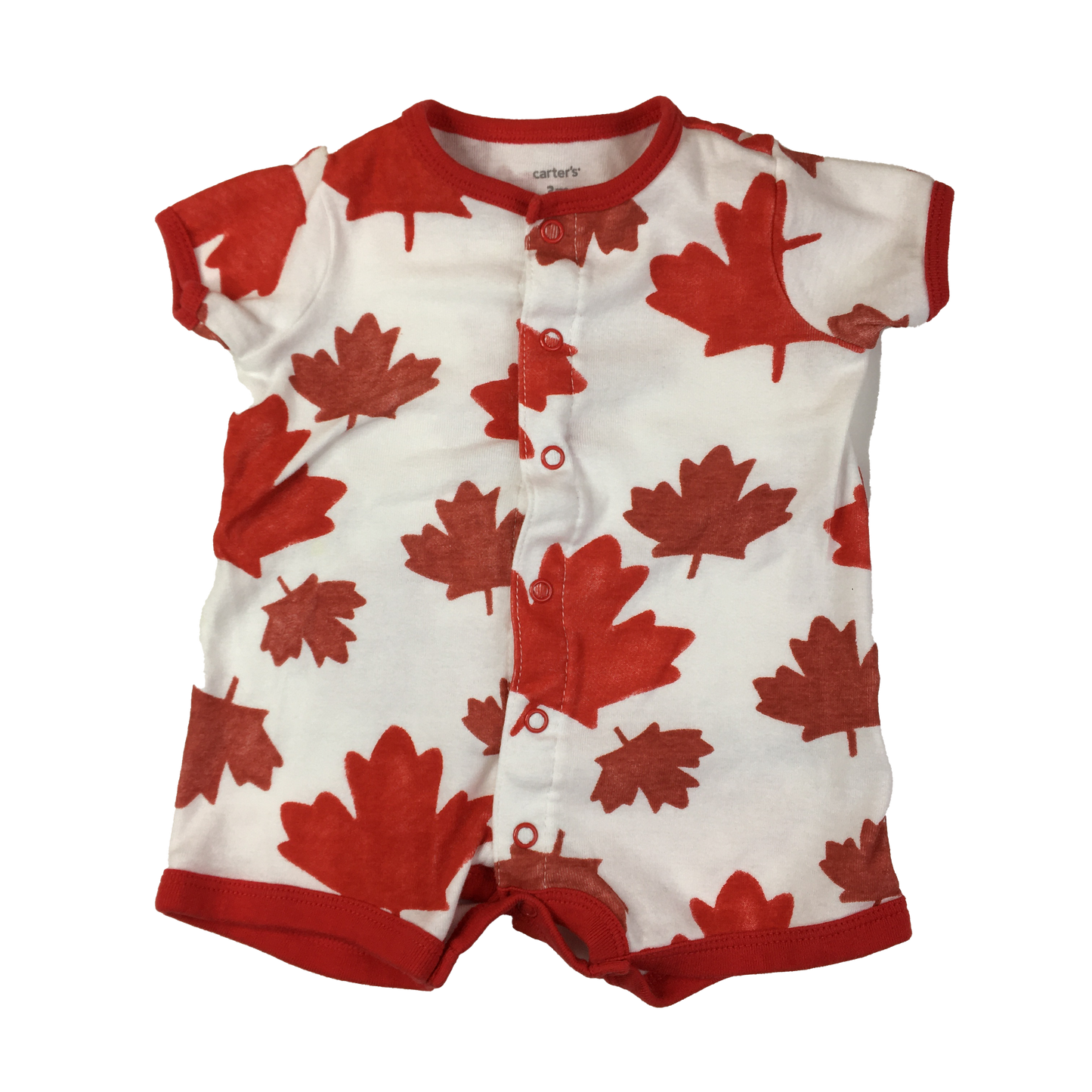 Carter's Red & White Romper with Maple Leaf Print 3M