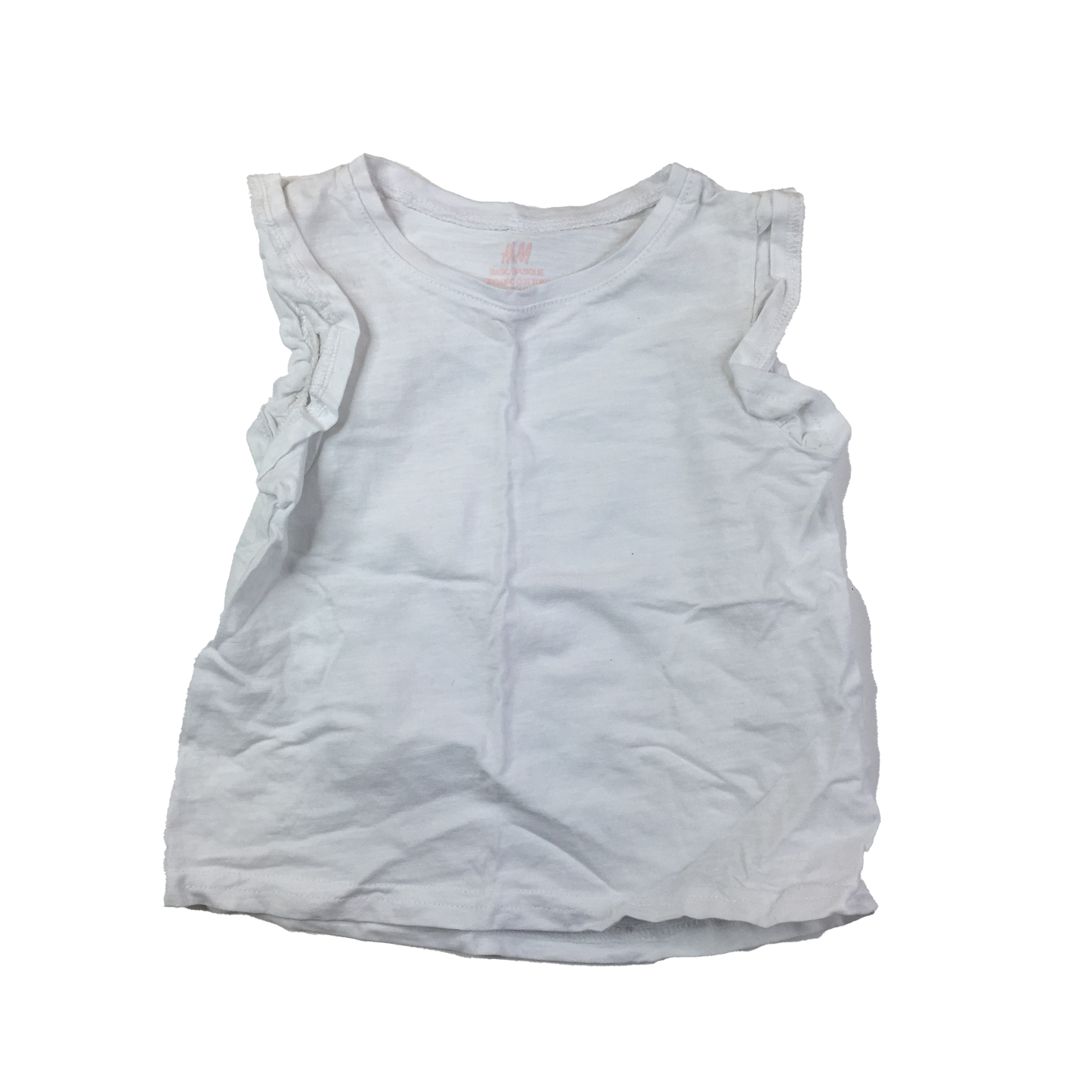 H&M White T-Shirt Ruffled Cap Sleeve 2T