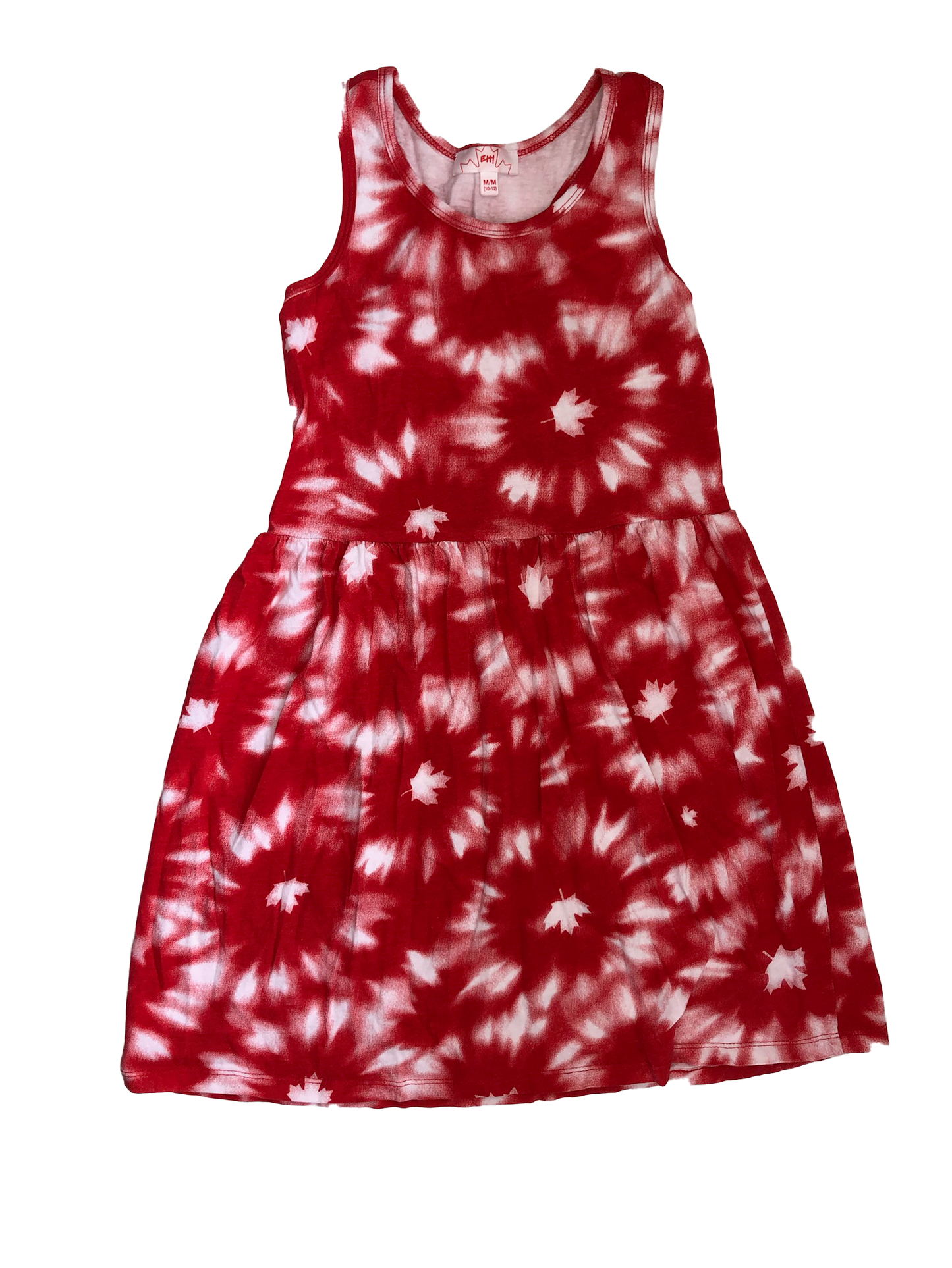 Eh! Red Tie Dye Dress with Maple Leaves 10-12