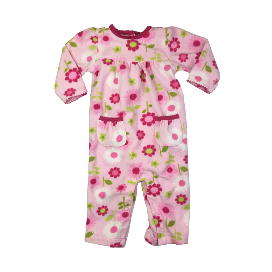 Carter' Pink Fleece Jumpsuit with Flowers 6M