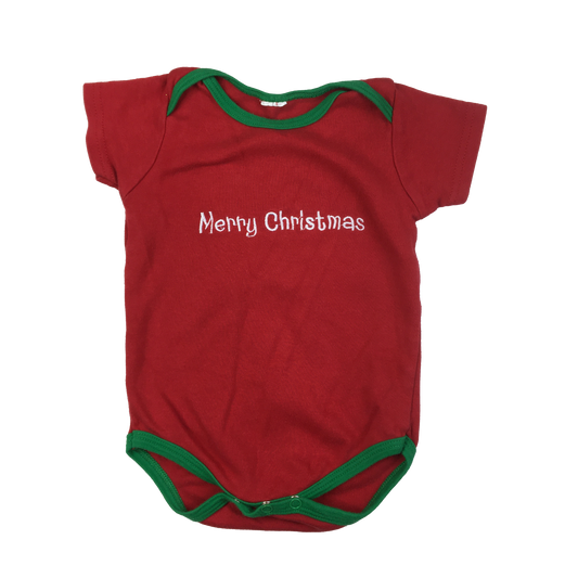 Red Onesie with "Merry Christmas" Embroidery 9M