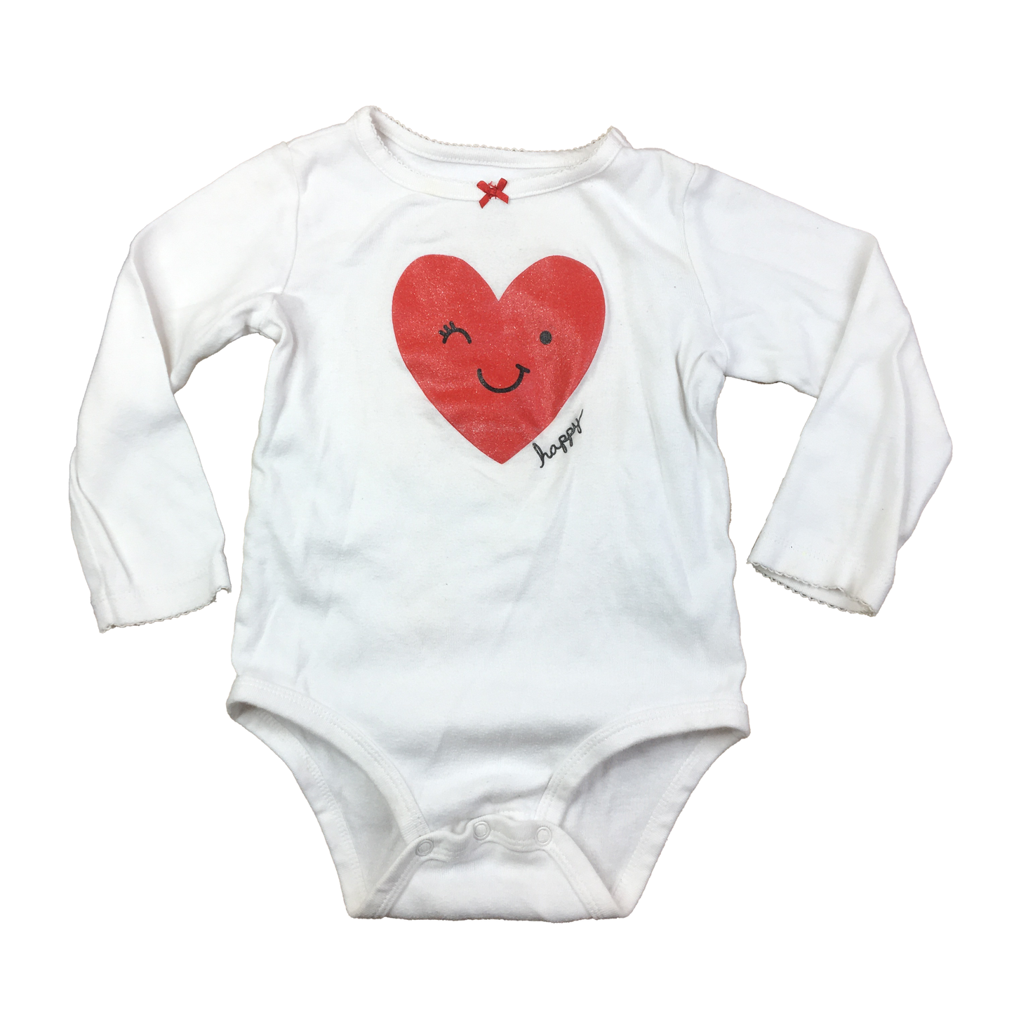 Carter's White Long Sleeve Onesie with Red "Happy" Heart 24M
