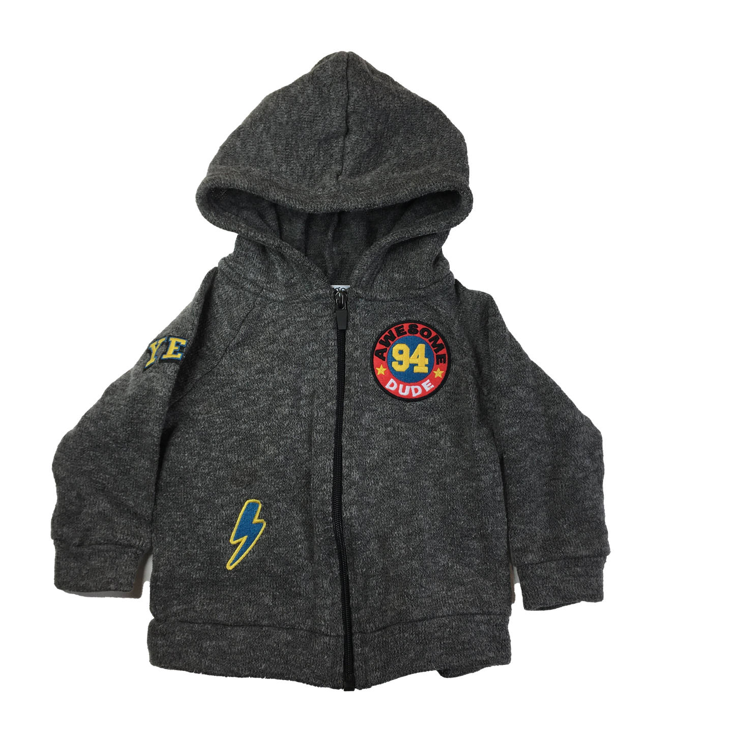George Grey Hooded Zip-Up with "Awesome Dude" Patches 2T