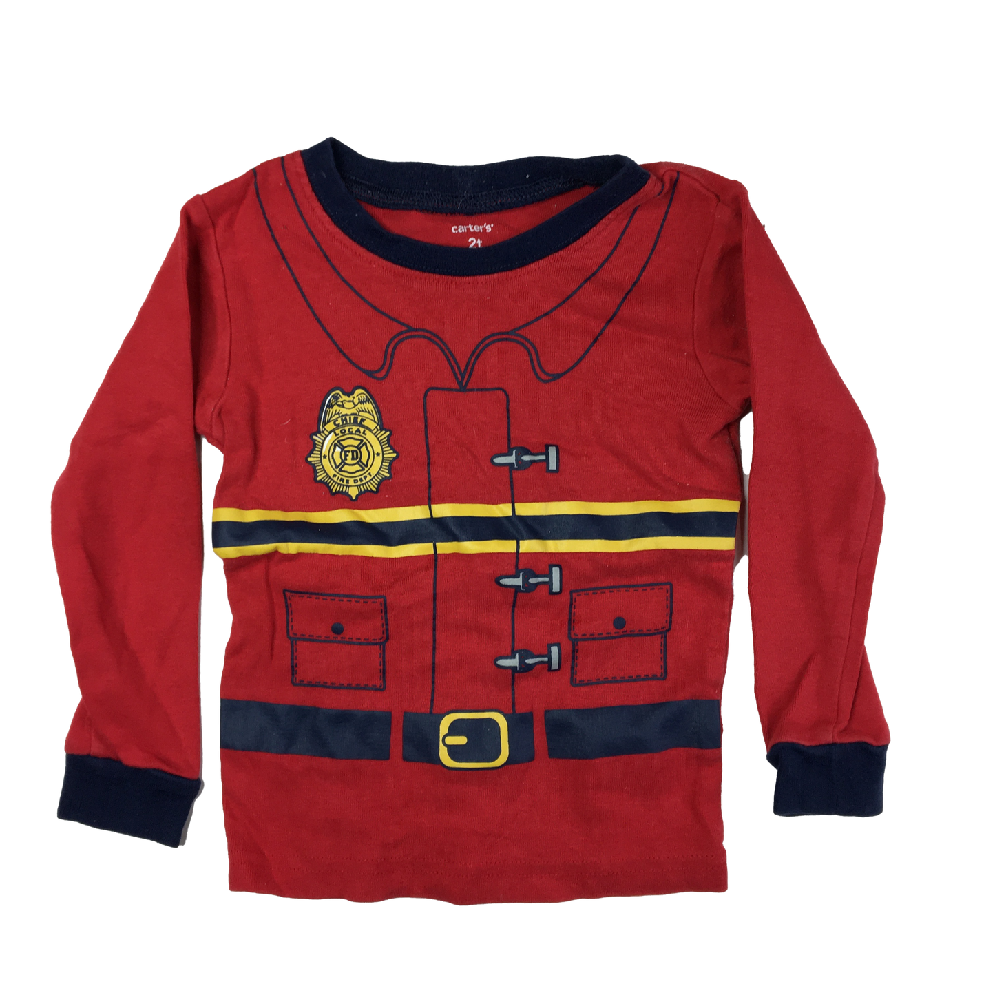 Carter's Red Long Sleeve PJ Top with Fireman Jacket 2T