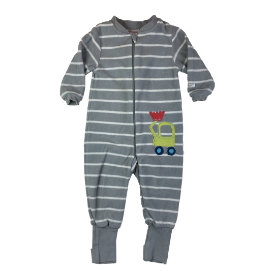 Sungabye Grey & White Striped Fleece Footed Sleeper 12M