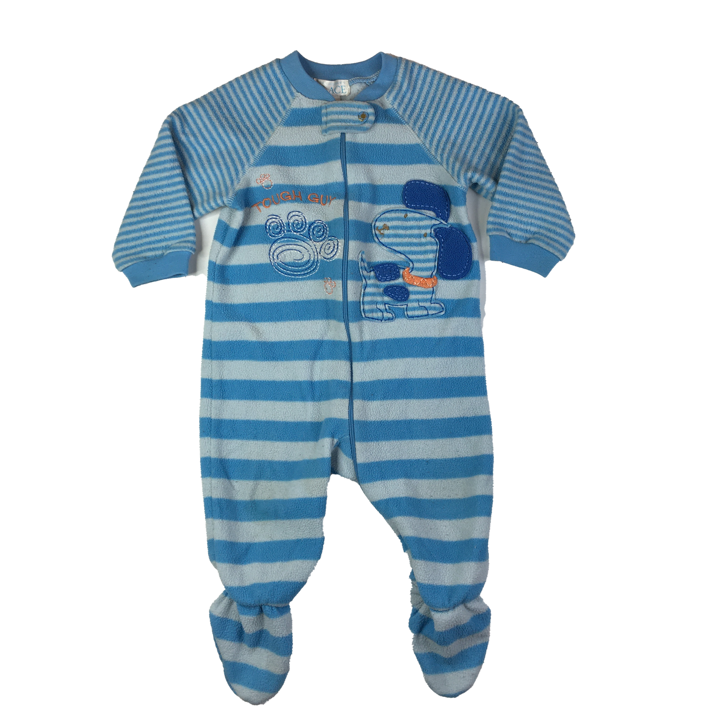 The Children's Place Blue Striped Fleece Footed Sleeper with Dog 12M