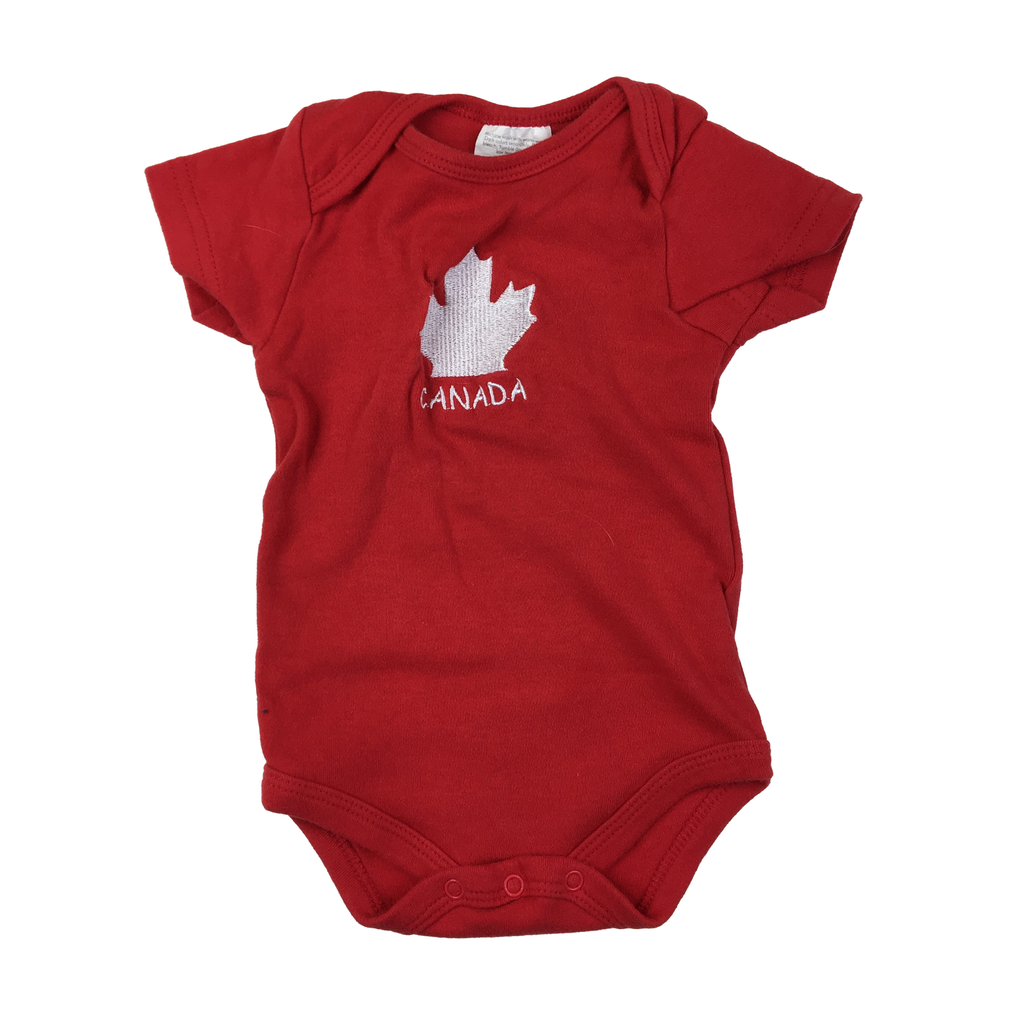 Red Onesie with Embroidered "Canada" Maple Leaf 6-9M