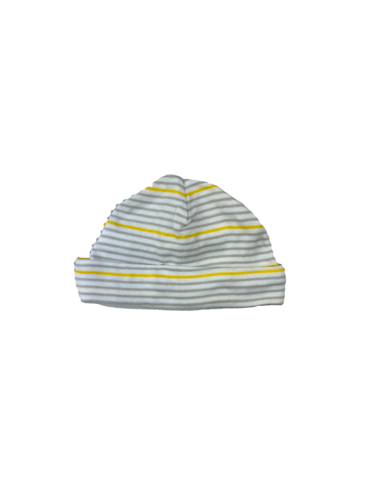 George White Beanie with Grey & Yellow Stripes 0-9M